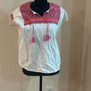 Mexican cotton Embroidered Pink and White Women's Top